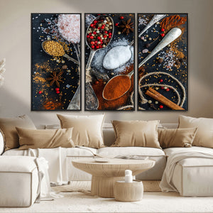 Spices and Seasonings Canvas Wall Art – Colorful Triptych