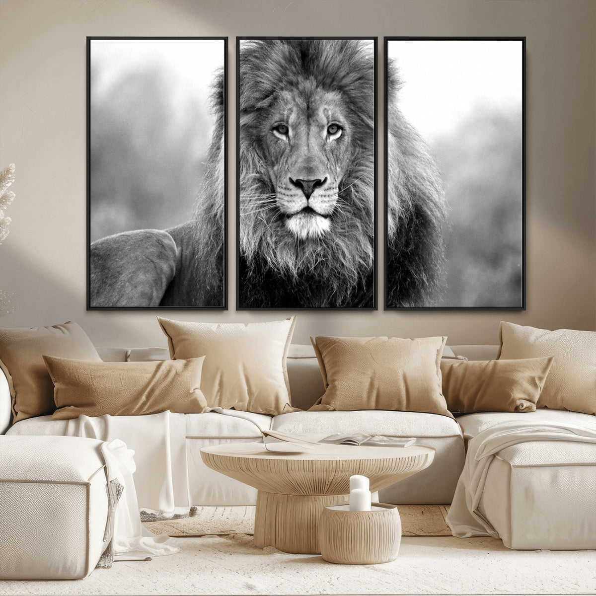 Black and White Lion Canvas Wall Art – Animal Print Artwork