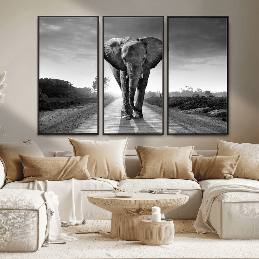 Black and White Elephant Wall Art Canvas Print
