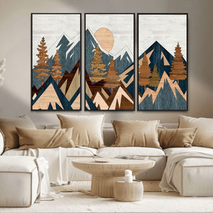 Abstract Wood Panel Effect Mountain Range Top Wall Art
