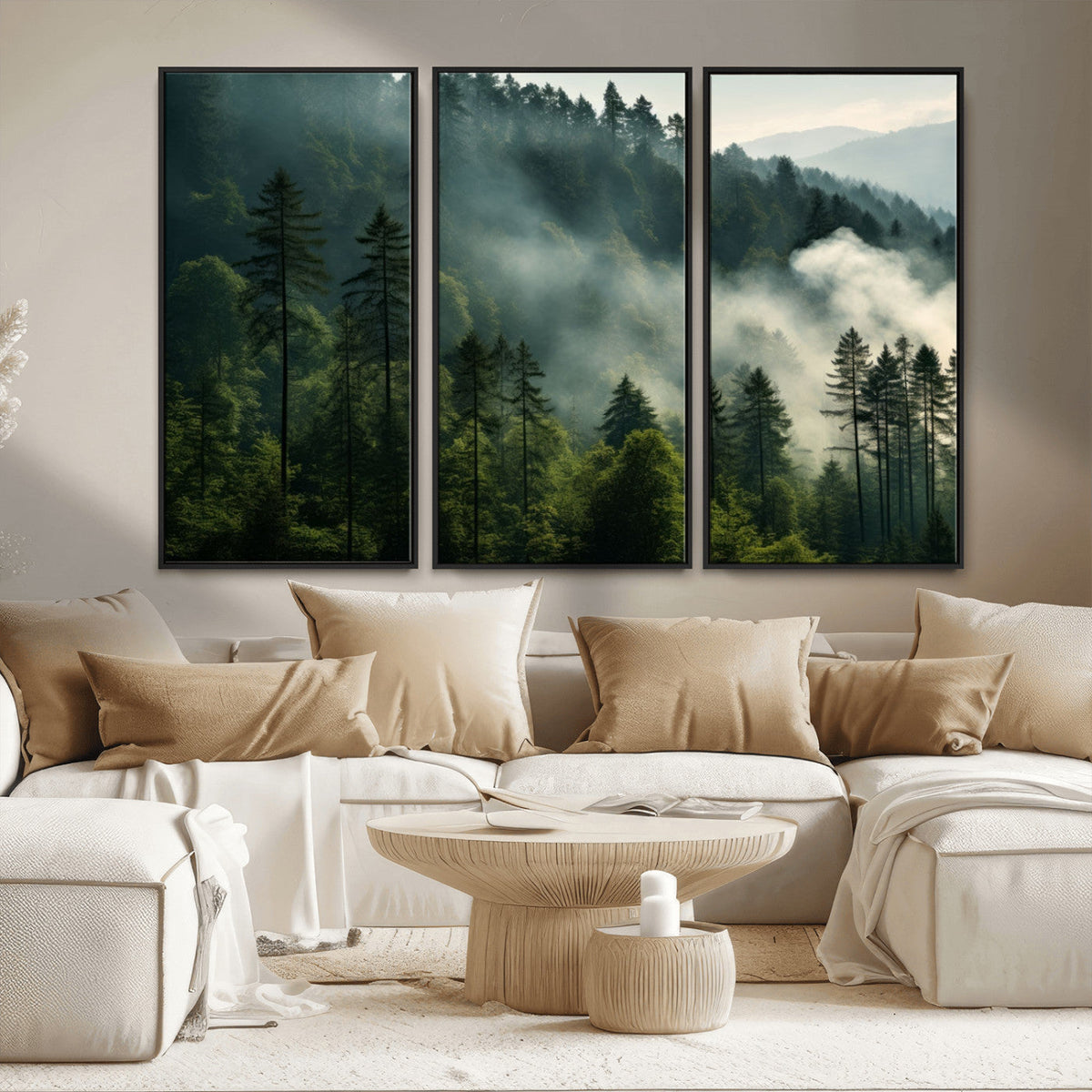 Misty Forest Wall Art Premium Canvas Print a Foggy and