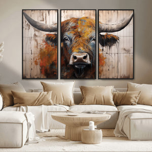 Abstract Bull Highland Cow Canvas Wall Art Print – Vibrant
