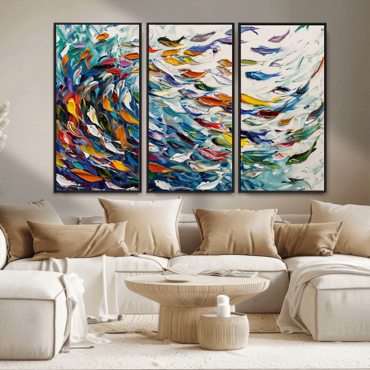 Modern Abstract Fish Shoal Wall Art Canvas Print, Colorful
