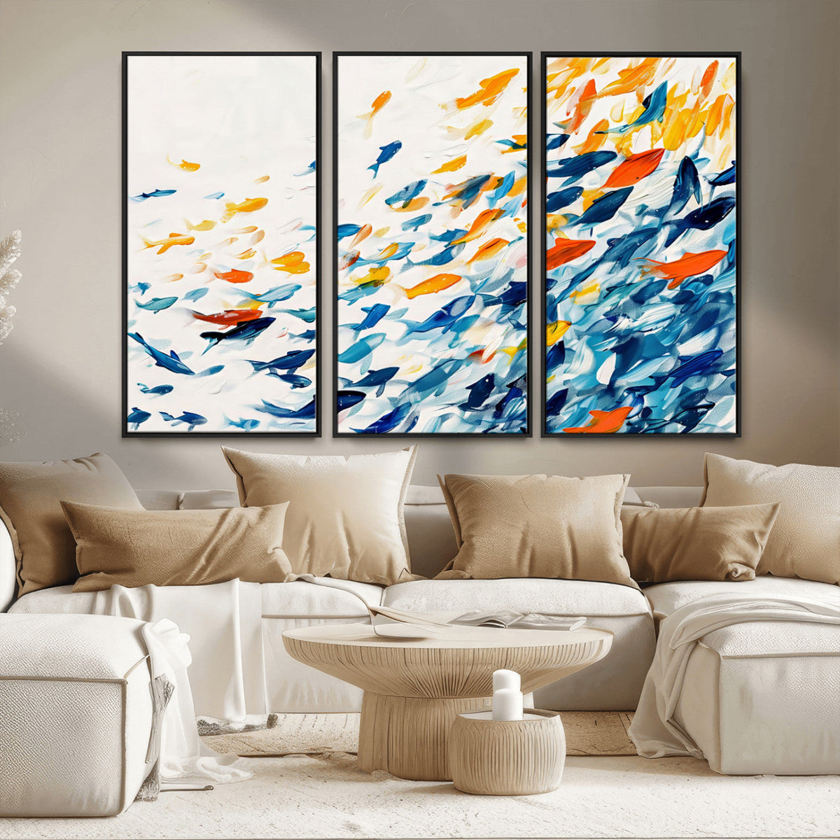 Abstract Fish Shoal Wall Art Canvas Print, Colorful Fish