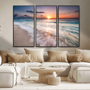 Sunset Beach Wall Art – Soothing Coastal Landscape, Ready to