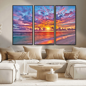 Vibrant Sunset Beach Wall Art - Ocean Sunset Canvas Print |