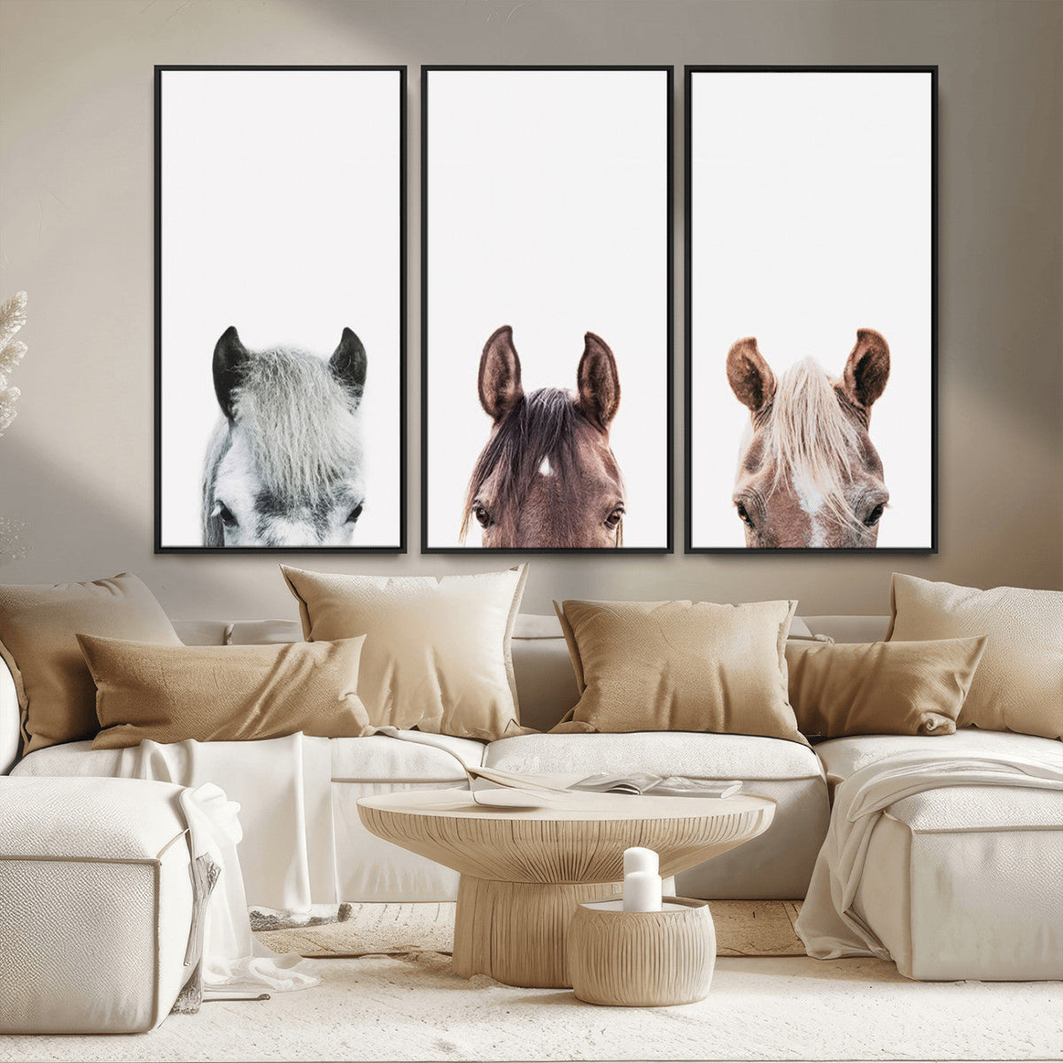 Horse Wall Art - Minimalist Horse Triptych Wall Art – Modern