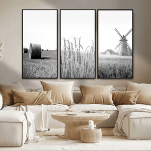 Vintage Farmhouse Black and White Triptych Wall Art – Giclee