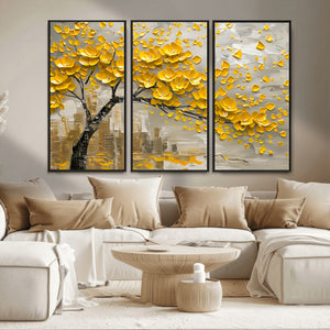 Yellow Blossom Tree Canvas Wall Art - Floral Abstract Modern