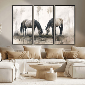 Chines Ink Style Vintage Horses Wall Art Canvas Print for