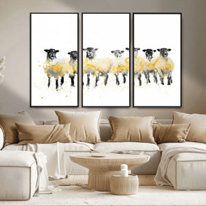 Farmhouse Wall Art Sheep Print | Ready to Hang Framed Canvas