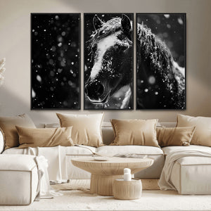 Winter Horse Wall Art | Black and White Horse Print | Ready