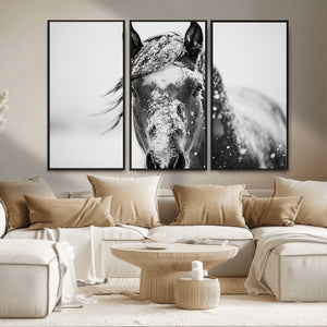 Western Wall Art | Black and White Winter Horse Wall Art |
