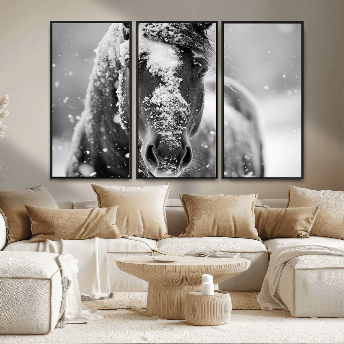 Black and White Horse Winter Wall Art | Ready to Hang and