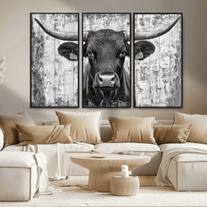 Abstract Longhorn Bull Wall Art Canvas Print - Rustic Texas