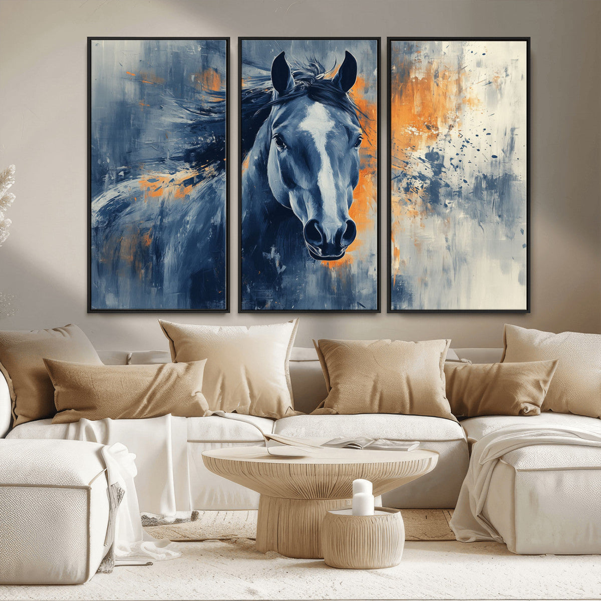Abstract Blue Horse Wall Art Print Canvas | Horse Wall Art