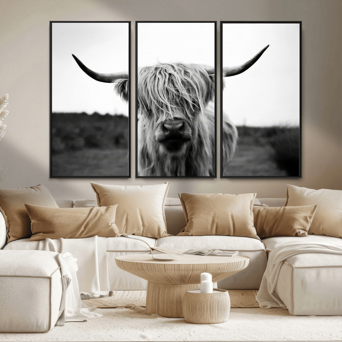 Highland Cow Wall Art | Black and White Farmhouse Decor |