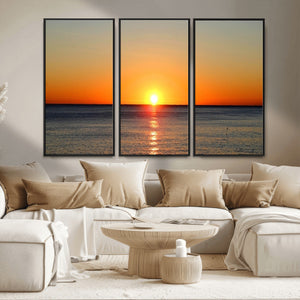 Golden Horizon Sunset Over Ocean Wall Art Canvas Print –
