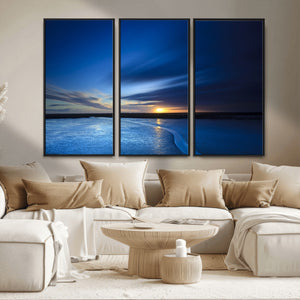Blue Sunset Ocean Canvas Wall Art Print – Serene Coastal