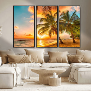 Tropical Sunset Beach Canvas Wall Art Print – Vibrant Palm