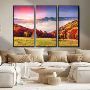 Autumn Mountain Foggy Landscape Wall Art Canvas Print |