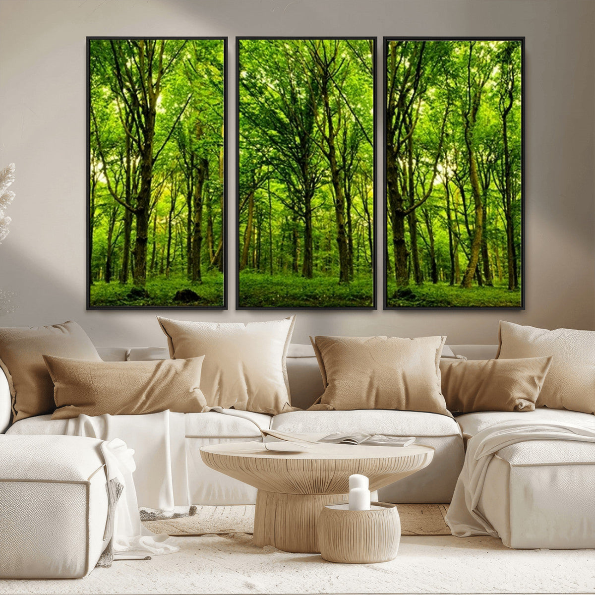 Lush Green Forest Canvas Print | 3-Panel Forest Wall Art |