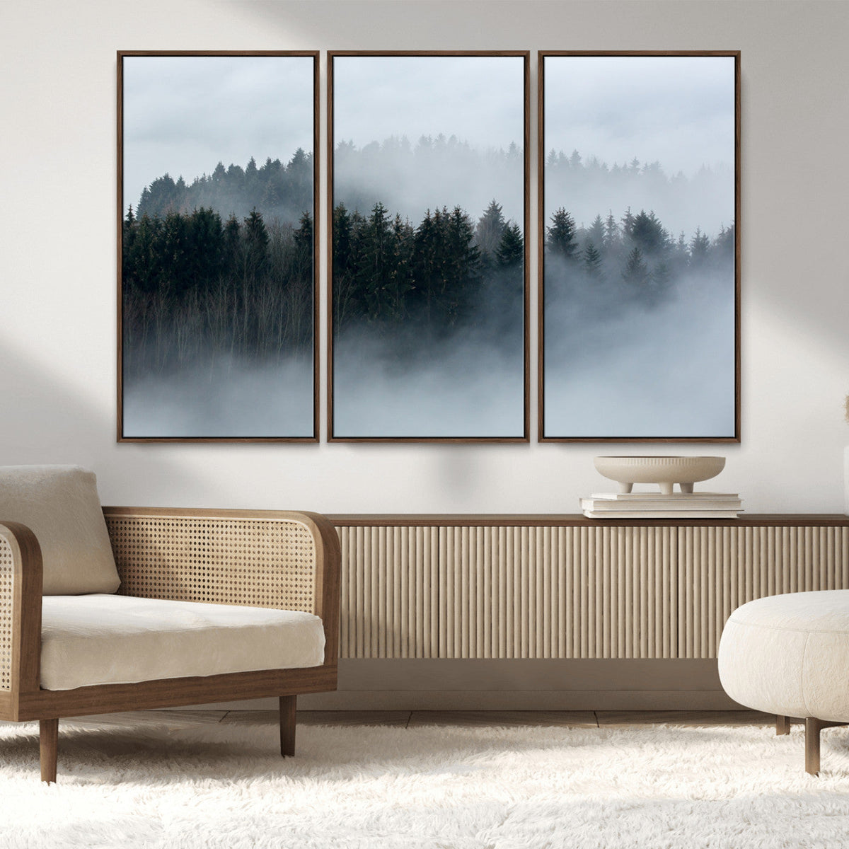 Autumn and Misty Trees in the Forest Wall Art Canvas Print,