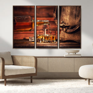 Whiskey and Cigar Canvas Wall Art | 3 Panel Bar Room Decor