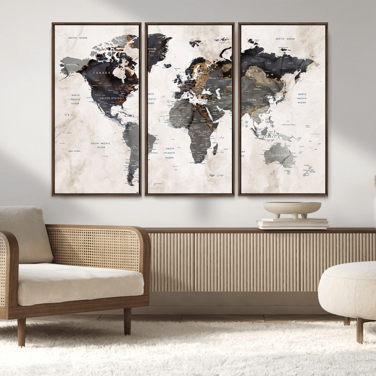 Abstract Map Printing - Modern World Map Canvas Wall Art for