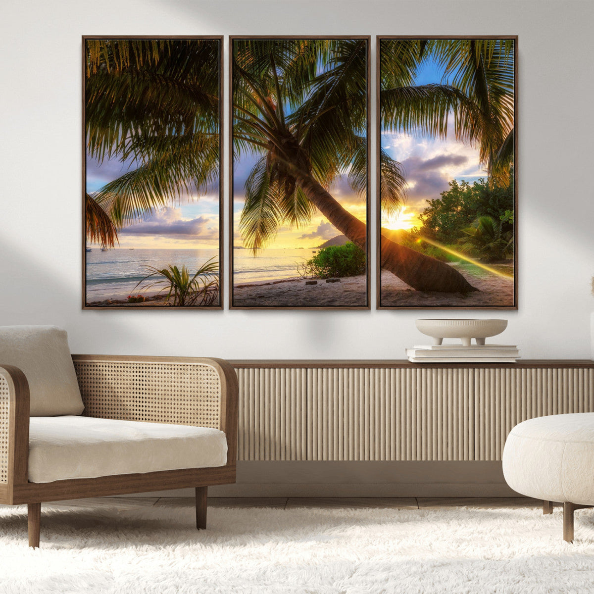 Tropical Island Sunset on the Beach Palms Wall Art Canvas
