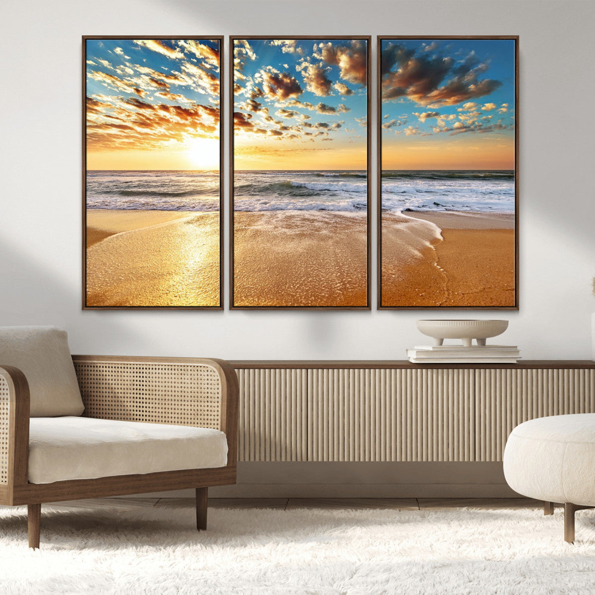 Golden Sunset Beach Print Canvas Wall Art, Giclee Canvas