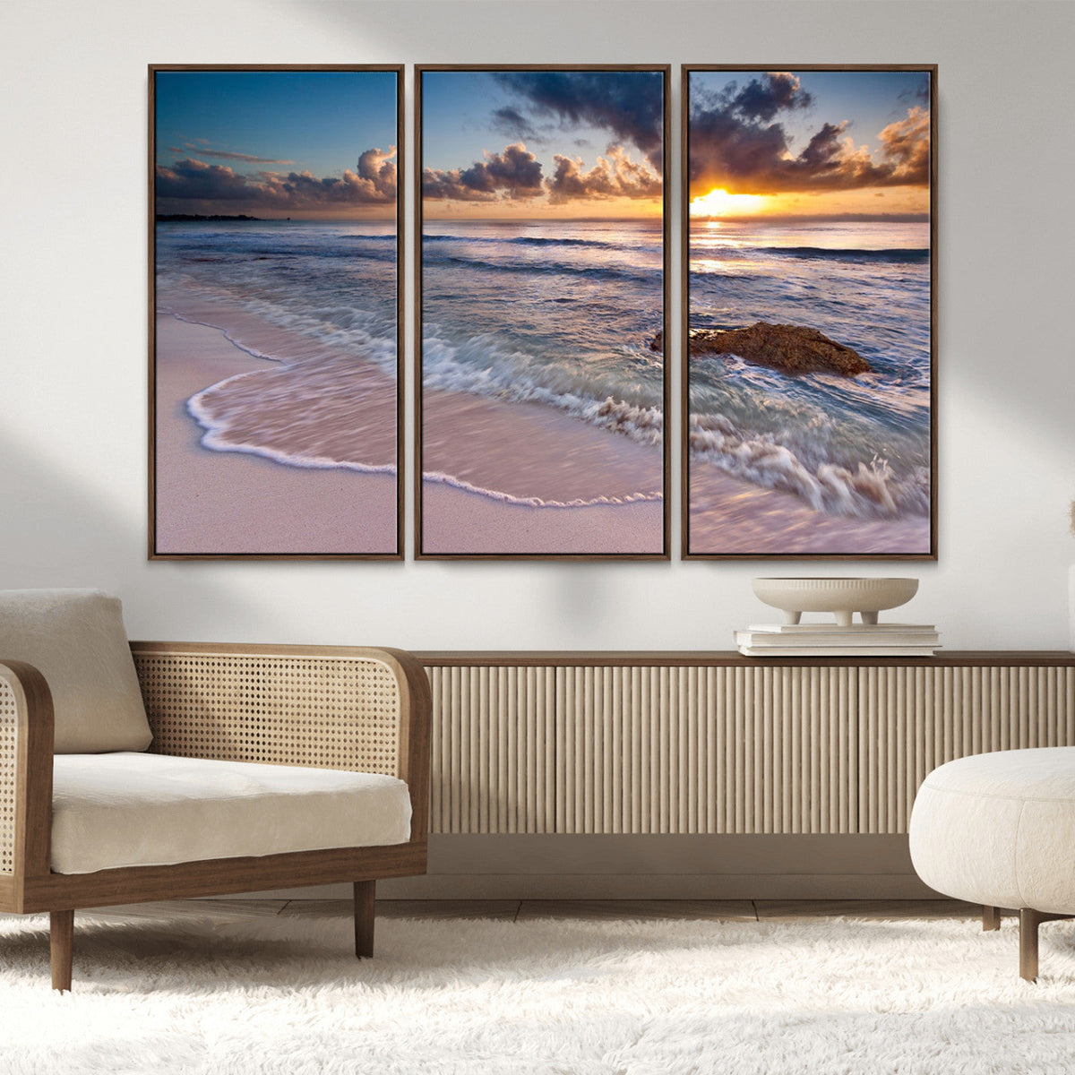 Sea Ocean Sunset Beach Wall Art Canvas Print