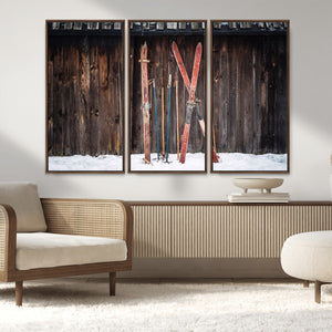 Vintage Ski Gear Canvas Print, Vintage Ski Gear Against