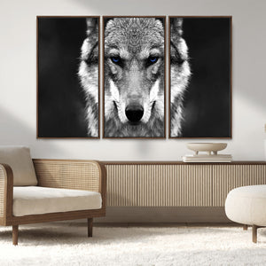 Black and White Wild Wolf Wall Art Canvas Print