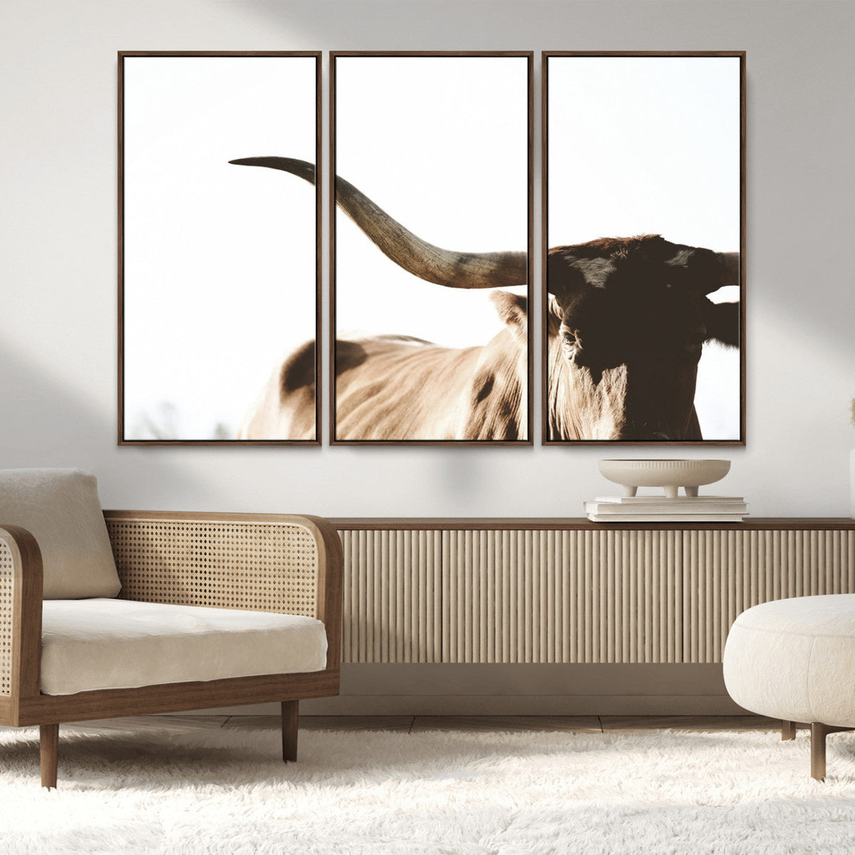 Texas Longhorn Wall Art Canvas Print | 3-Panel Large