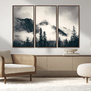 Large Foggy Mountain Forest Wall Art Canvas Print | Misty