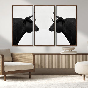 Spanish Bull Art - Framed Black and White Bull Canvas Print