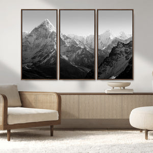 Everest Himalaya Mountain Peaks Black & White Triptych