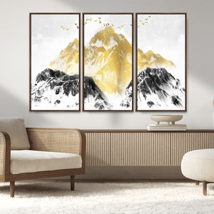 Golden Mountain Triptych Wall Art Canvas Print, Modern