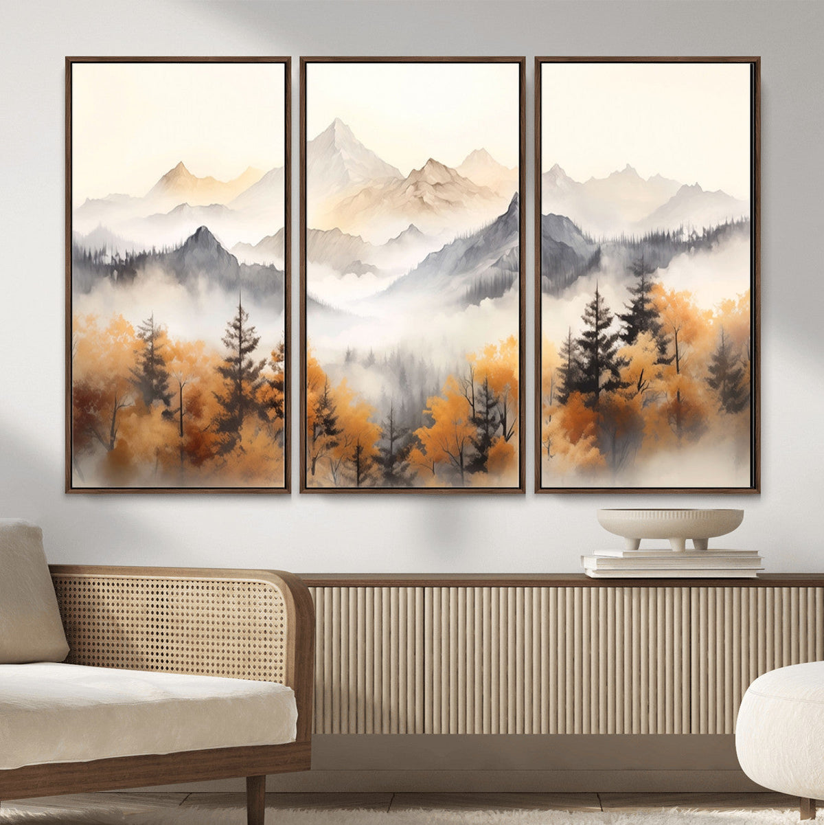Abstract Mountain Wall Art | Misty Mountain Forest and