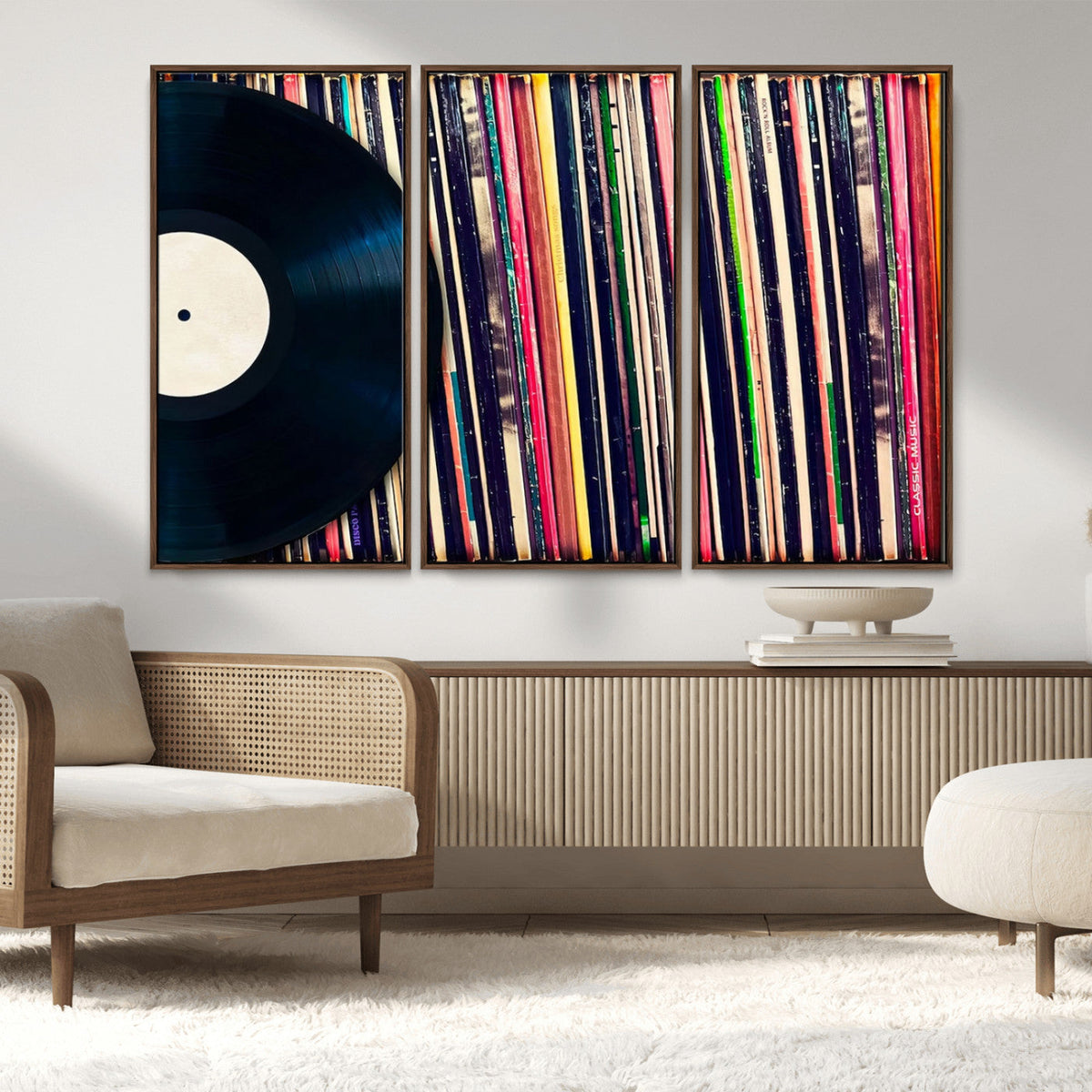 Vinyl Record and Album Collection Canvas Wall Art - Retro