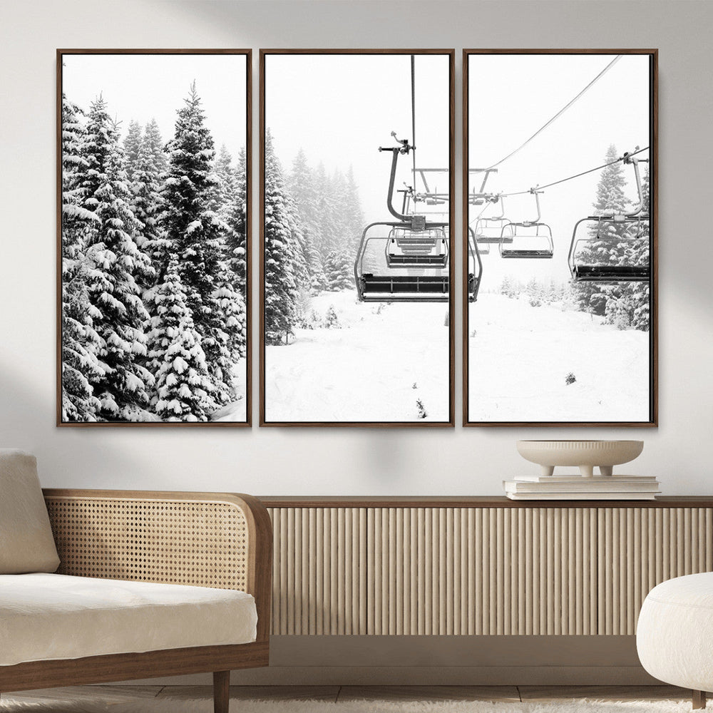 Ski Wall Art - Ski Lift Wall Art Canvas Print Snow Covered