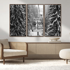 Winter Ski Lift Black and White Canvas Wall Art – Alpine