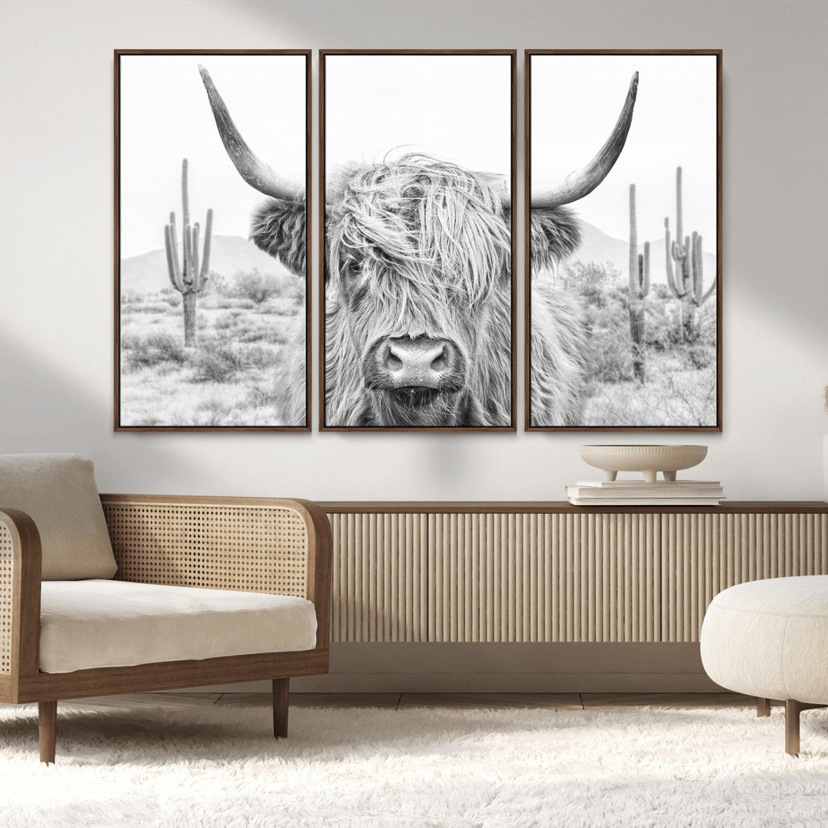 Rustic Charm | Cow Longhorn Black White Bighorn Wall Art
