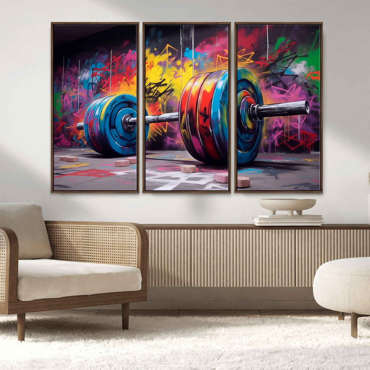Abstract Graffiti Barbell Canvas Wall Art – Urban Fitness