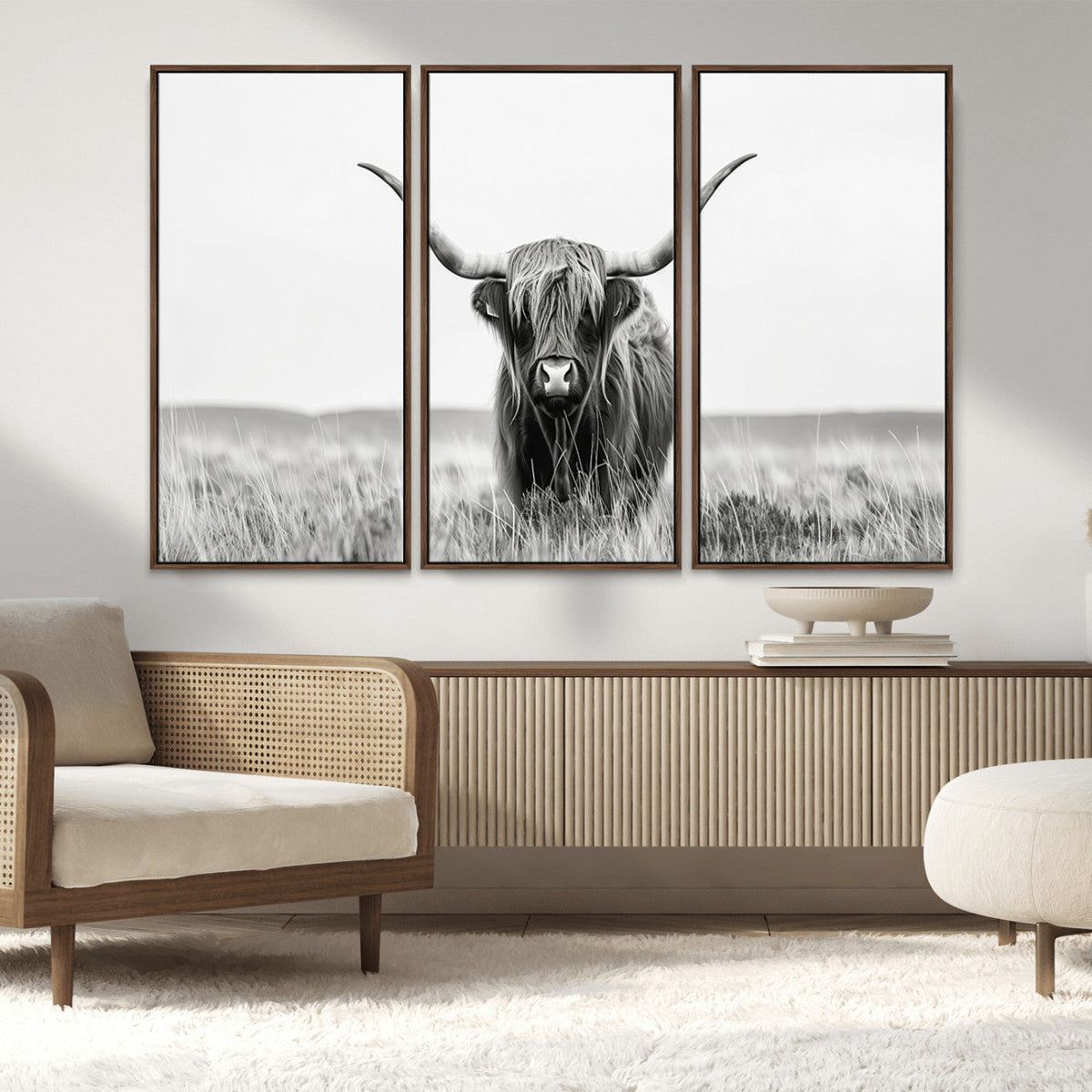 Highland Cow Canvas Wall Art – Majestic Beauty in Black and