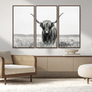 Highland Cow Canvas Wall Art – Majestic Beauty in Black and