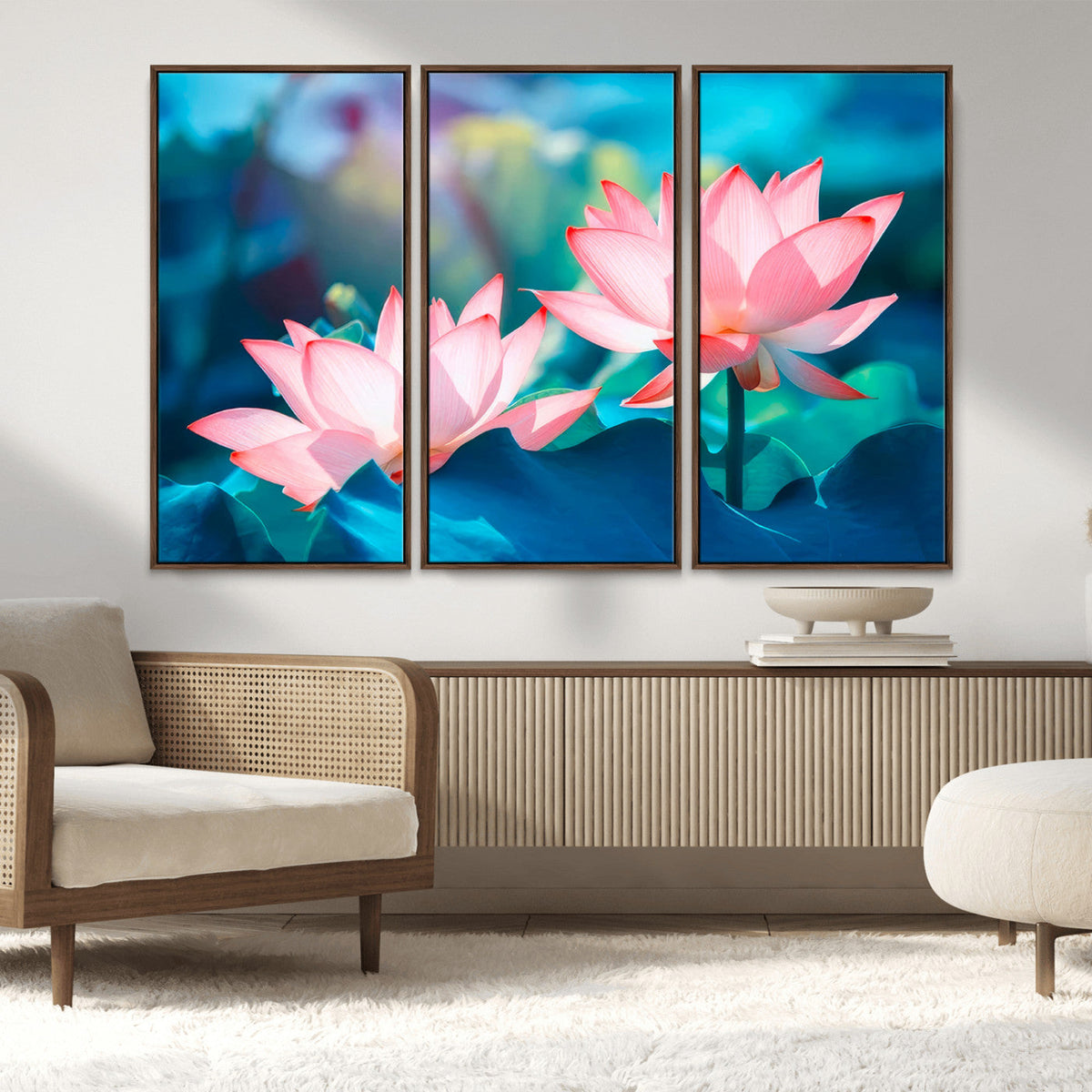 Pink Lotus Flower Canvas Wall Art | Vibrant Floral Wall