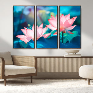 Pink Lotus Flower Canvas Wall Art | Vibrant Floral Wall