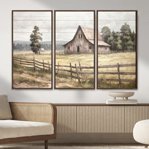 Rustic Farmhouse Barn Wall Art | 3-Panel Framed Gallery Wrap
